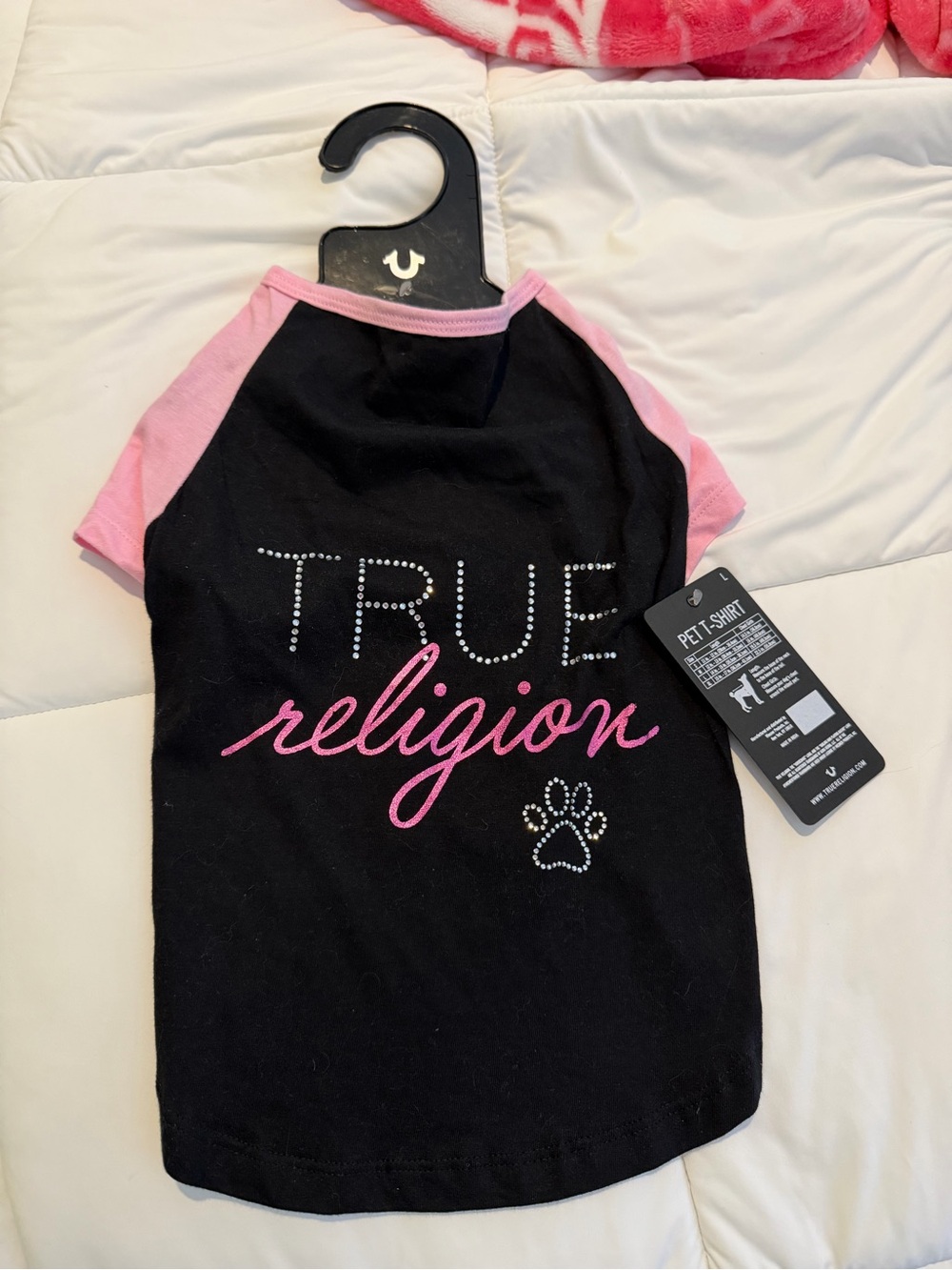 True Religion Black and Pink Short Sleeve Tee with Rhinestone Logo